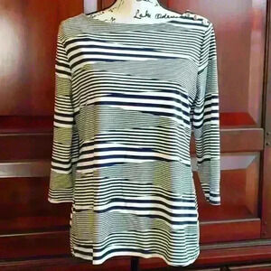 Charter Club Boatneck 3/4 Sleeve Striped Blouse Size - Medium